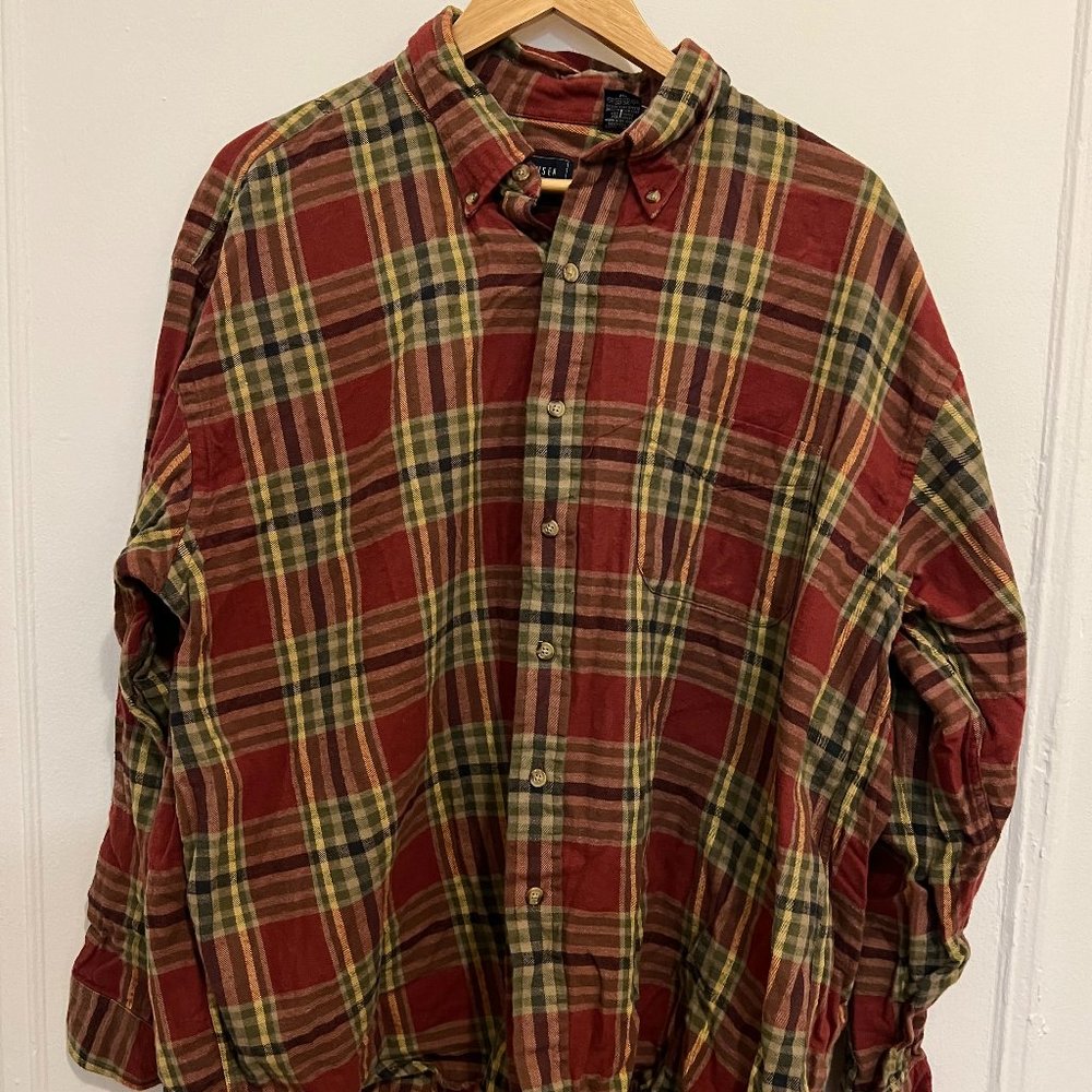 Van Heusen Oversized Plaid Flannel Button-Up Shirt - Men's Large